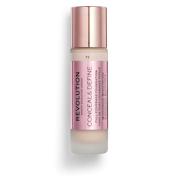 Revolution, Conceal & Define Foundation, Full Coverage, Long-Lasting Matte Finish, Vegan & Cruelty-Free, F3 Fair Skin Tones, 0.8 Fl Oz