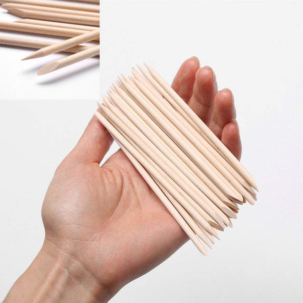 100 Pcs Orange Wood Nail Sticks Double Sided Multi Functional Cuticle Pusher Manicure Pedicure Tool for Manicure Pedicure A-Wood