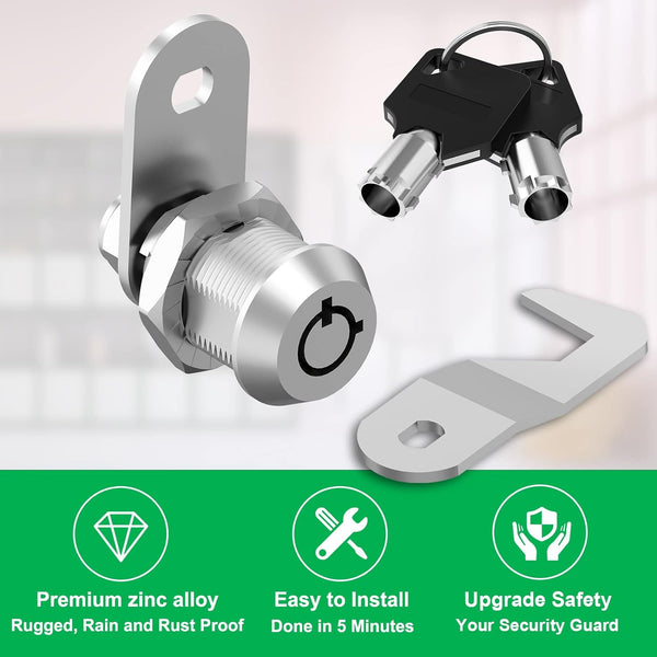 1 Pack Tool Box Lock with Keys, 5/8" Tubular Cam Lock Keyed Alike, Hook Cam Toolbox Locks Fits for Mailbox File Cabinet Drawer RV Storage Door