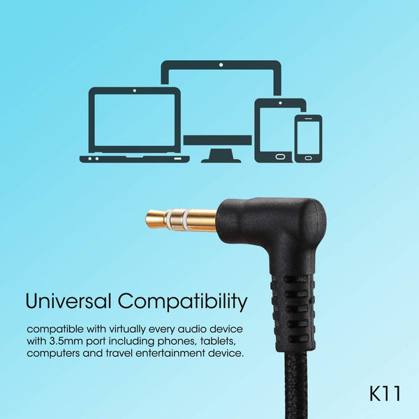 noot products K11 Kids Headphones Wired 3.5mm Jack Stereo Tangle-Free Black