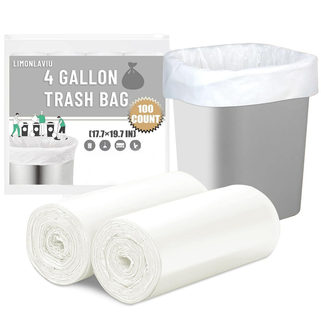 Limonlaviu Small Garbage Bags - 4 Gallon, 100 Count Unscented White Mini Trash B