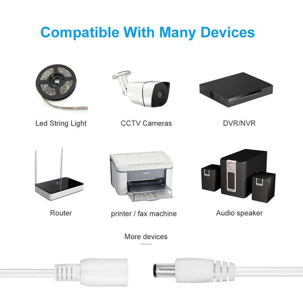 2pcs 2m/6.56Feet DC Extension Cable, 12V DC Power Adapter Plug Extension Cord 5.5mm x 2.1mm Male to Female Extension Wire for DC 12V Power