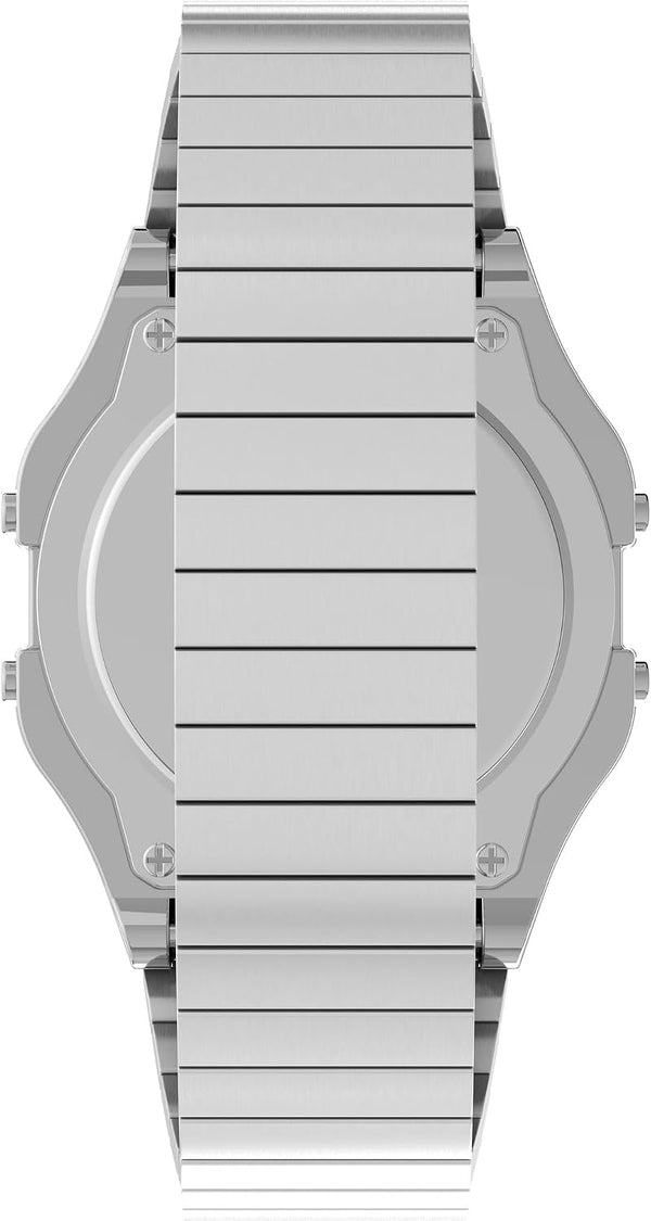 Timex Men's Classic Digital 34mm Watch Stainless Steel/Digital Silver/Silver-Tone
