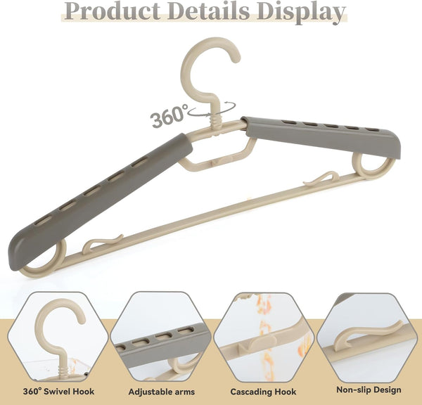 6-Pack Heavy Duty Plastic Extra-Wide Arm 15"-23" Suits Clothes Hangers with Swivel Hooks,Perfect for Coat,Jacket,Dress,Shirt,Trousers or Closet