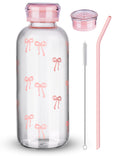 NiHome 25oz/750ml Clear Glass Water Bottle with 2 Caps & Stainless-Steel Straw, Temperature Resistant Durable High Borosilicate Glass Drinkware