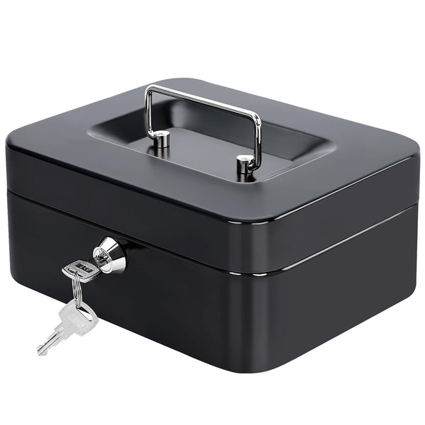 Jssmst Locking Medium Steel Cash Box with Money Tray,Lock Box,Black Black M(7.87")