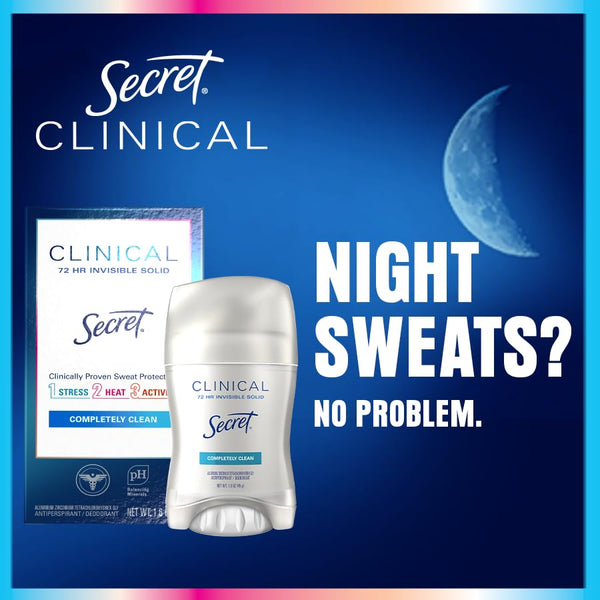 Secret Clinical Strength Antiperspirant Deodorant for Women, Waterproof, 3X Stress Protection, 72Hr Sweat & Odor Protection, PH Balancing