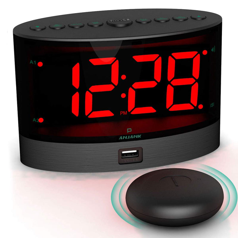 ANJANK Extra Loud Alarm Clock for Heavy Sleepers, Wireless Bed Shaker, Vibrating Dual Alarm, Deaf and Hearing-Impaired, Adjustable