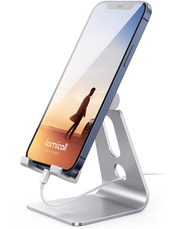 Lamicall Adjustable Cell Phone Stand, Desk Phone Holder, Cradle, Dock, for iPhone 16 15 14 13 12 Mini 11 Pro Xs Max XR X 8 7 6 Plus SE, Office