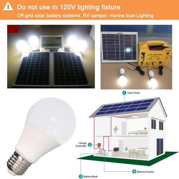 12V LED Light Bulb 7W 630Lm AC/DC10-30Volt Low Voltage E26 Base (2700K Warm White)40-60 Watt A19 Bulbs Equivalent,Landscape Garden Yard, 12volt