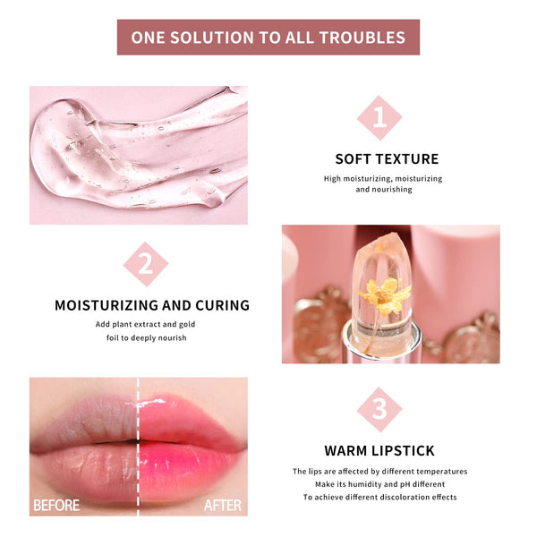 BestLand 6 Pcs/Set Flower Jelly Lipstick Set Temperature Change Moisturizer Long Lasting Nutritious Balm Magic Color Change Lip Gloss 6 Count