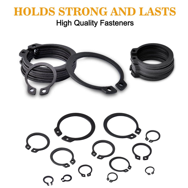VIGRUE 315Pcs Snap Ring Shop Assortment Alloy Steel External Circlip Snap Retaining Clip Rings Set, 15 Sizes Black 315PCS
