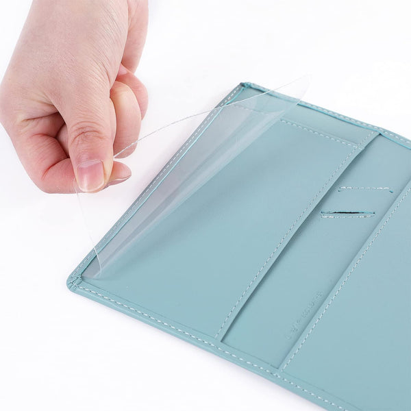 GNEGNI Leather Checkbook Cover with Built-in Divider Pen holder For Men Women Checkbook Holder Wallet RFID Blocking Airy Blue
