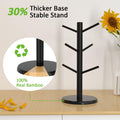 Bamboo Coffee Mug Tree Holder with 6 Hooks, Cup Stand for Countertop, Black