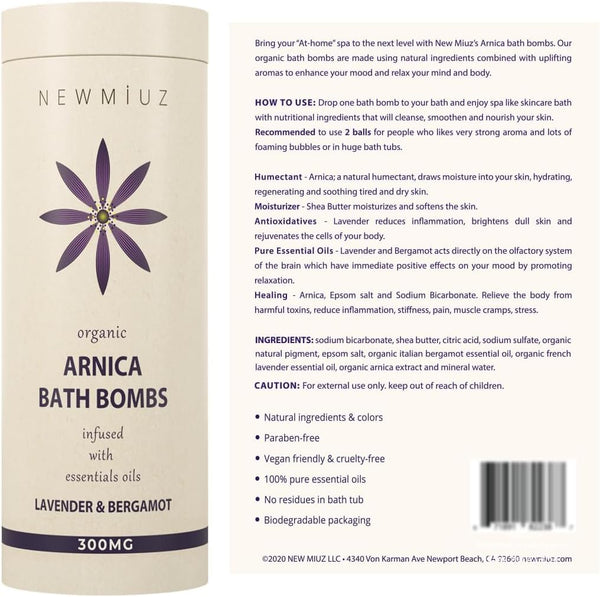 Arnica Bubble Bath Bombs Lavender Bergamot Essential Oils Luxurious Mega Foaming Bath Bombs for Dry Skin Nourishment Moisturizing Blissful Bath