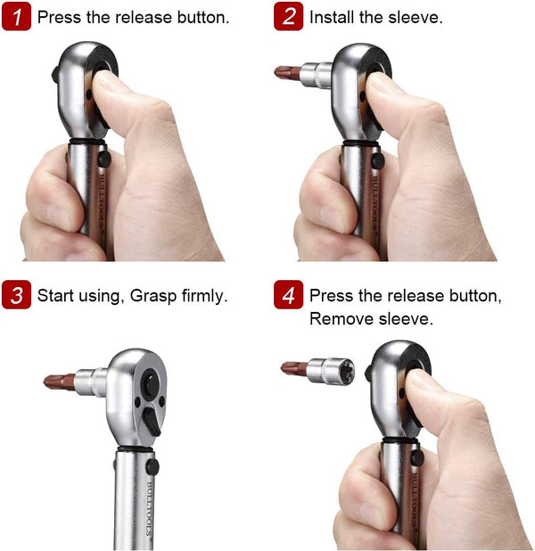 BULLTOOLS 1/4-inch Drive Click Torque Wrench Set Dual-Direction Adjustable 90-tooth Torque Wrench with Buckle (20-200in.lb / 2.26-22.6Nm)