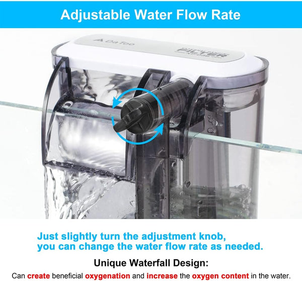 DaToo Aquarium Hang On Filter Small Fish Tank Hanging Filter Power Waterfall Filtration System DTXP-03B (3 to 10 gallons)