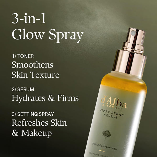D'Alba Piedmont Italian White Truffle First Spray Serum, Vegan Skin Care, Light-Weight Face Moisturizer, Glow Serum for Radiant Skin, Non