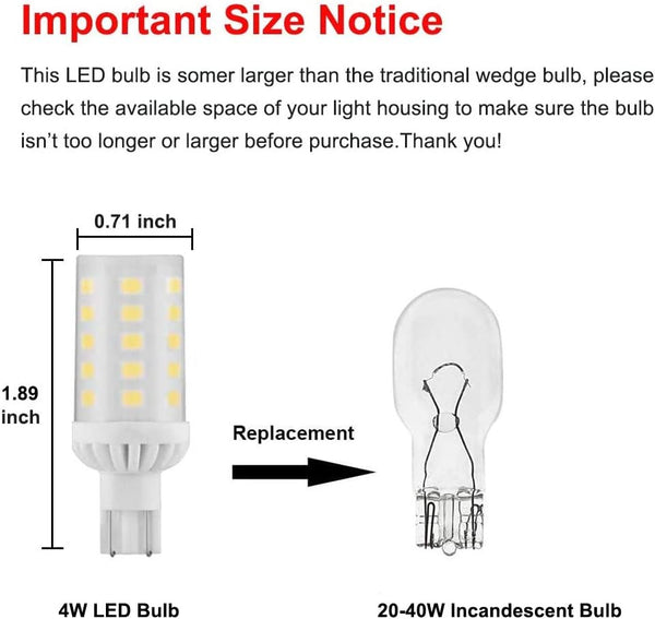 T5 T10 Wedge Base 921 912 12V LED Light Bulbs, 4W T10 LED Bulbs, Warm White 2700-3000K for RV Camper Travel Tailer Boat Marine Lights and Outdoor