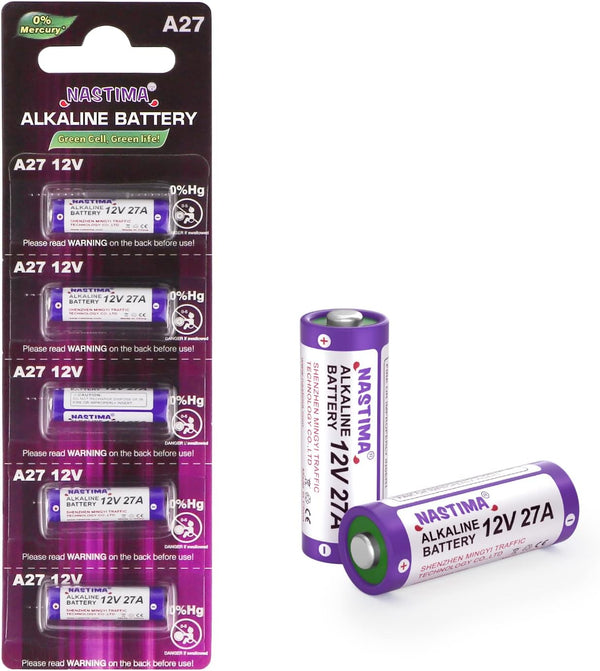 NASTIMA 12V 27A A27 Alkaline Battery, V27A LR27A MN27 L828 12V Battery (5-Pack)