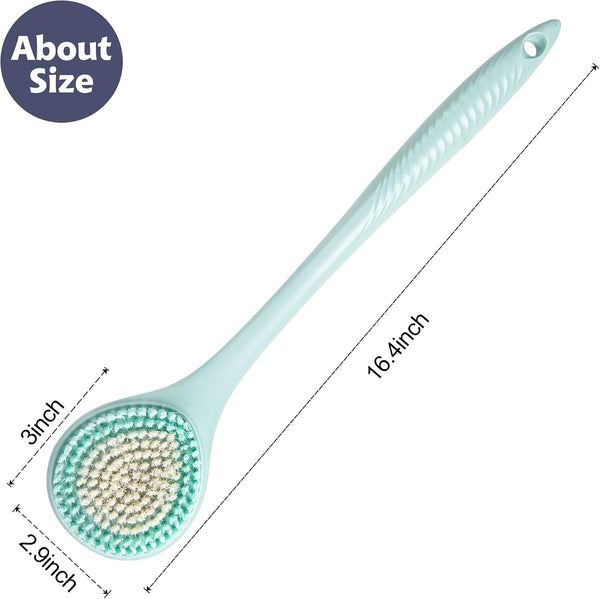 BEDELITE Back Scrubber for Shower, Long Handle 16.4 Inches, Blue, 1 Pack | Soft Back Brush for Shower, Exfoliating Scrubber, Non-Slip Curved Long