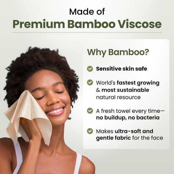 Clean Skin Club Bamboo Viscose Clean Towels® XL 100% USDA Biobased Face Towel, Disposable Face Towelette, Makeup Remover Dry Wipes, Ultra Soft, 50