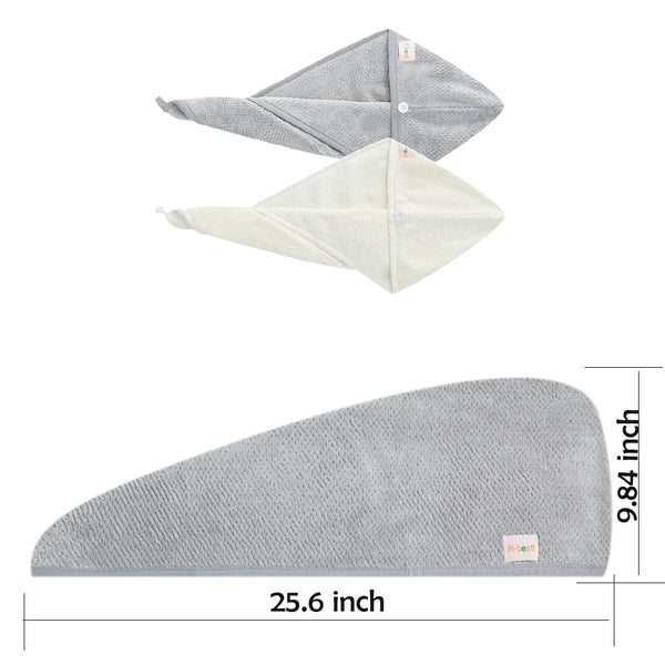 M-bestl 2 Pack Hair Towel Wrap,Absobent Hair Drying Towel with Buttons, Microfiber Hair Towel Wrap to Dry Hair Quickly (Beige&Gray)
