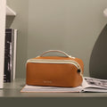 Prite Makeup Bag Travel Toiletry Bag Open Flat Cosmetic Organizer for Women New Brown Medium