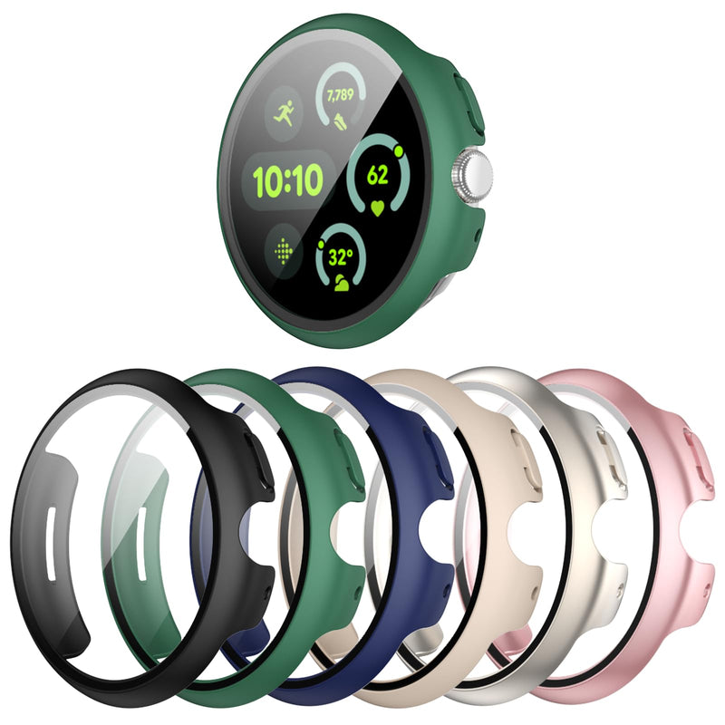 shenou 6 Pack Hard PC Screen Protector Case for Google Pixel Watch 3 45mm | Shockproof Bumper Cover with Tempered Glass Screen Protector