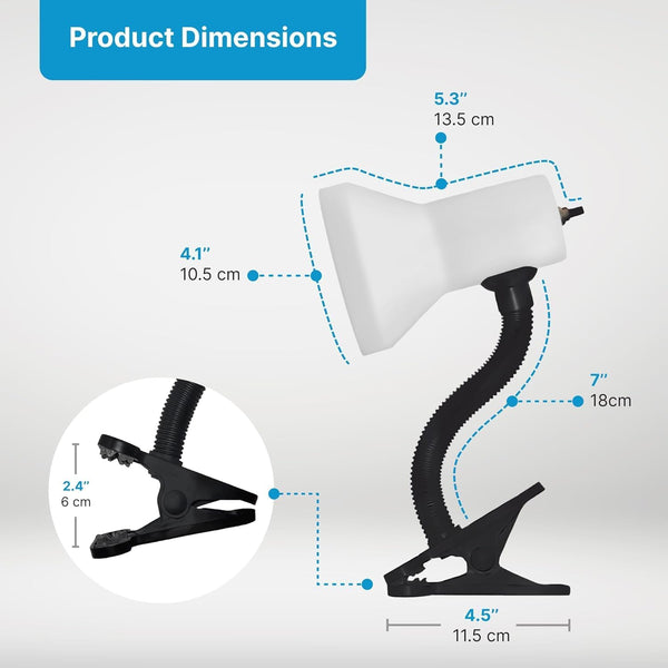 Xtricity LED Clip on Desk Lamp with 360° Flexible Gooseneck, White Finish | Reading Light for Bed Headboard– A19 Bulb Included, 120V, On/Off