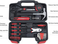 Hantinstom 39-Piece Household Tools Kit Essential Home Repair Set with Plastic Toolbox Ideal for College Students, Home Use & More 39pcs-RED