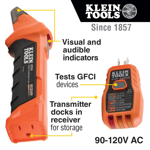 Klein Tools ET310 AC Circuit Breaker Finder, Electric and Voltage Tester with Integrated GFCI Outlet Tester