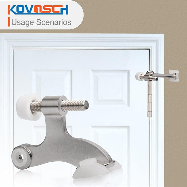 2 Pack Hinge Pin Door Stopper Brushed Satin Nickel - Adjustable Heavy Duty Hinge Pin Door Stop with White Rubber Bumper Tips Satin Nickel 2 Pack