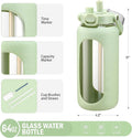 BLUEGO 64Oz Glass Water Bottles with Straw Time Marker Half Gallon Large Motivational Water Bottle with Silicone Sleeve 2 Liter Large Glass Water