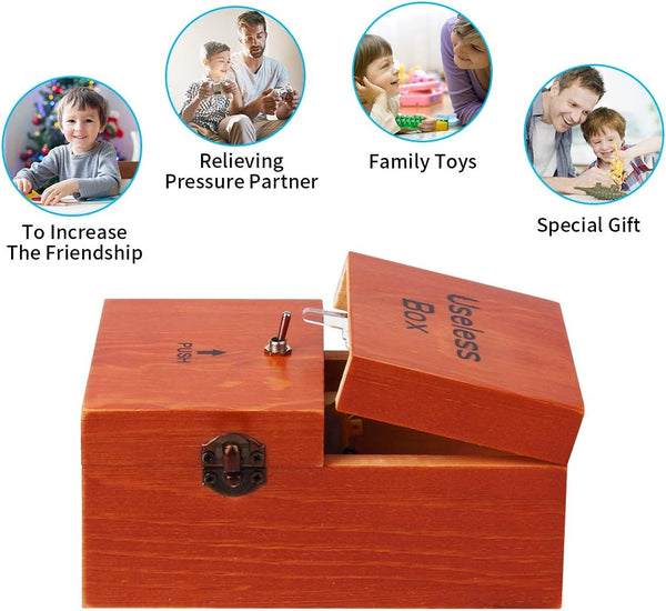 Useless Box Leave Me Alone Machine Fully Assembled in Real Wood（Brown）