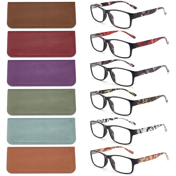 BLS BLUES Reading Glasses for Women/Men Blue Light Blocking, Fashion Readers Anti Eye Strain/Migraine Eyeglasses 6 Packs/Case Mix1 1.0 x