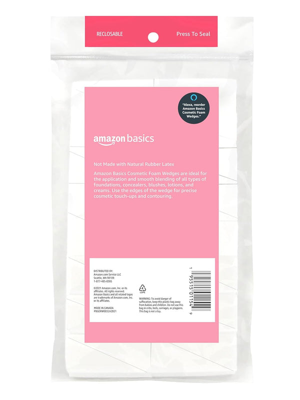 Amazon Basics Cosmetic Rectangular Foam Wedges for Makeup Application and Blending, 192 Count (6 Packs of 32), White (Previously Solimo) 32 Count