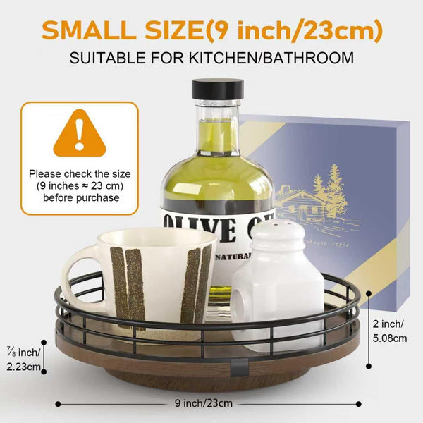 Farmhouse Oak 9" Lazy Susan Turntable Organizer for Cabinet, round Wooden Lazy Susan Organization and Storage for Dining Table, Pantry, Kitchen,