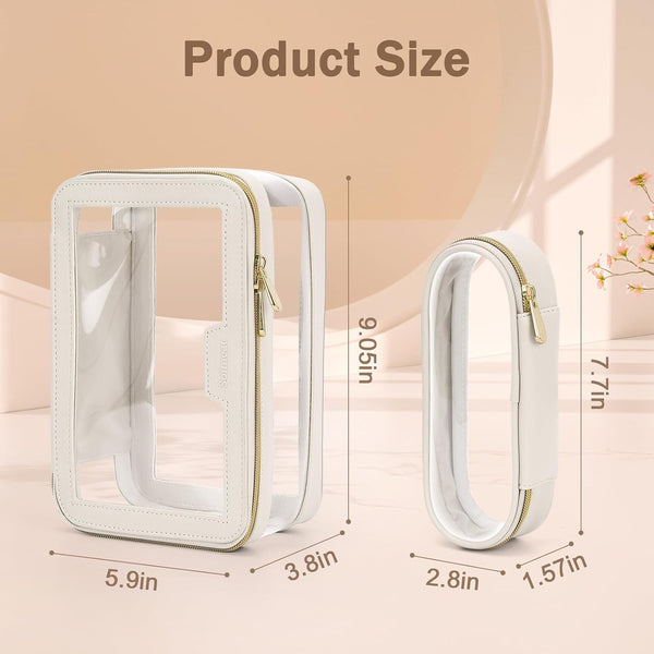Travel Clear Makeup Bag with Makeup Brush Bag, Leather Make up Case Toiletry Bag, Portable Cosmetic Bag Case, Transparent Waterproof Cosmetic