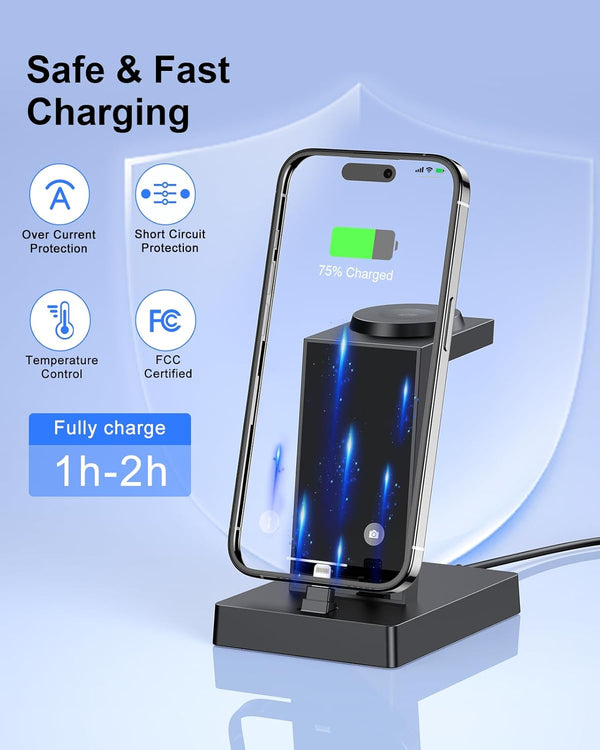 Charging Station for Multiple Devices - ADADPU 3 in 1 Charger Stand for Apple Watch Series 8/7/6/5/4/3/2/SE Phone Charging Dock for Airpods Iphone