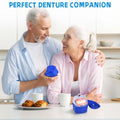 KISEER 2 Pack Colors Denture Bath Case Cup Box Holder Storage Soak Container with Strainer Basket for Travel Cleaning (Light Blue and Blue)