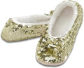 Snoozies Ballerina Bling Metallic Shine Slippers | Sequin House Shoes for Women | Slipper Socks with Grippers | Cute Indoor Footwear Medium Gold
