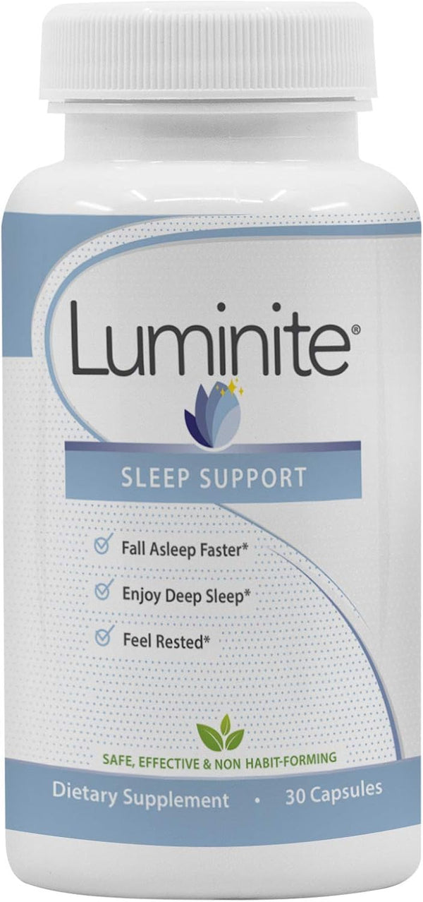 Luminite Sleep Support - Nighttime Sleep Aid Supplement - L-Tryptophan, Melatonin, Chammomile - Non Habit Forming, 30 Count