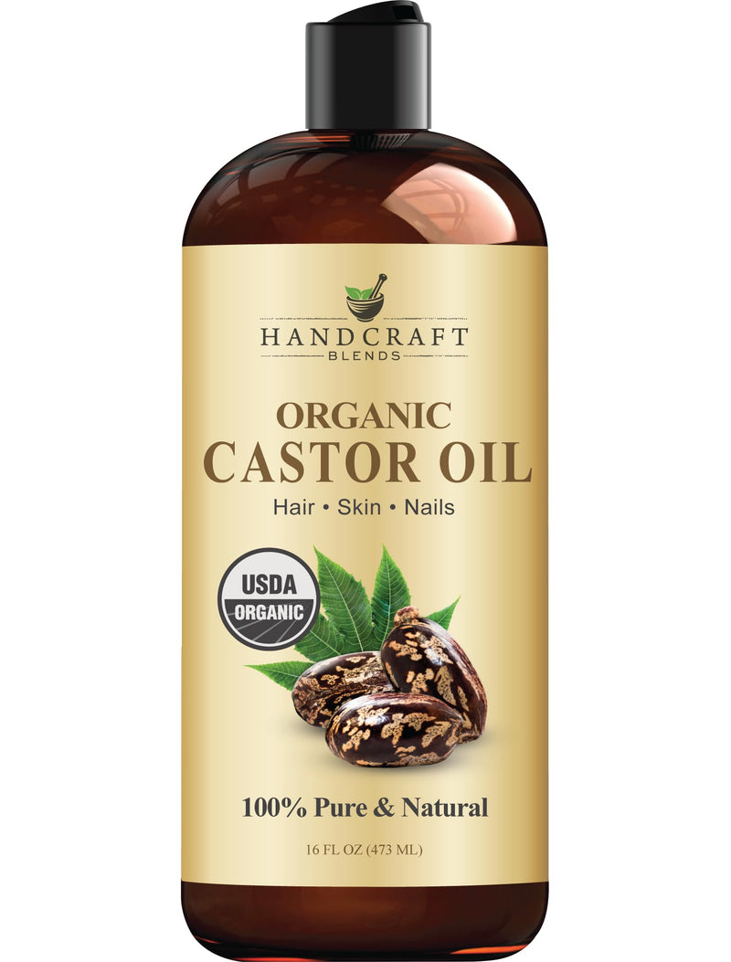 Handcraft Blends Organic Castor Oil - 16 Fl Oz - 100% Pure and Natural - Premium Grade Carrier Oil for Hair Growth, Eyelashes and Eyebrows - Hair