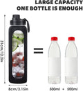 GIEMIT Glass Water Bottles 32oz with Silicone Sleeve Drinking Hydration Bottles Reusable Borosilicate Wide Mouth Motivational Water Flask Canteen