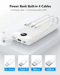 VRURC Portable Charger, Slim Power Bank Built-in 4 Cables, Travel Essential White