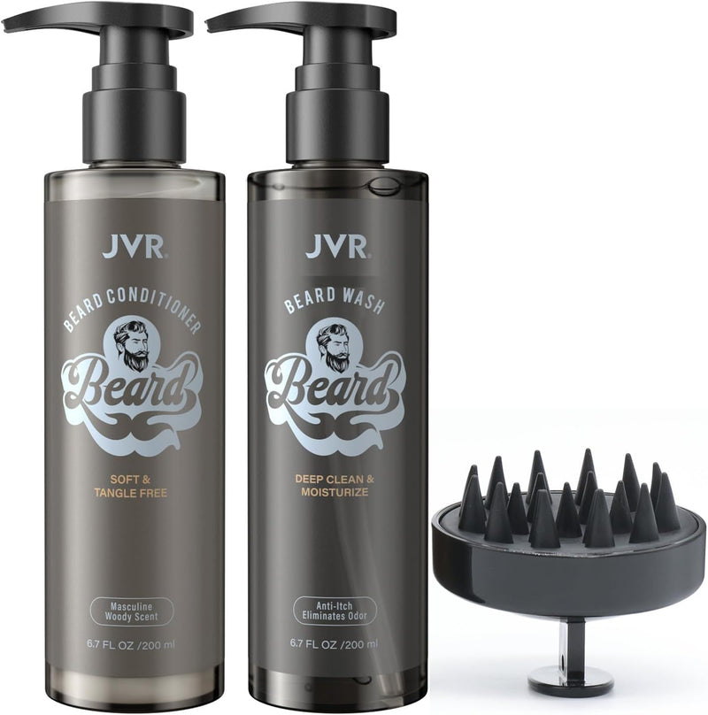 JVR Beard Wash and Beard Conditioner for Men, Beard Shampoo Cleanse and Reduces Frizz, Soften & Strengthens, Organic with Coconut, Aloe, Provides