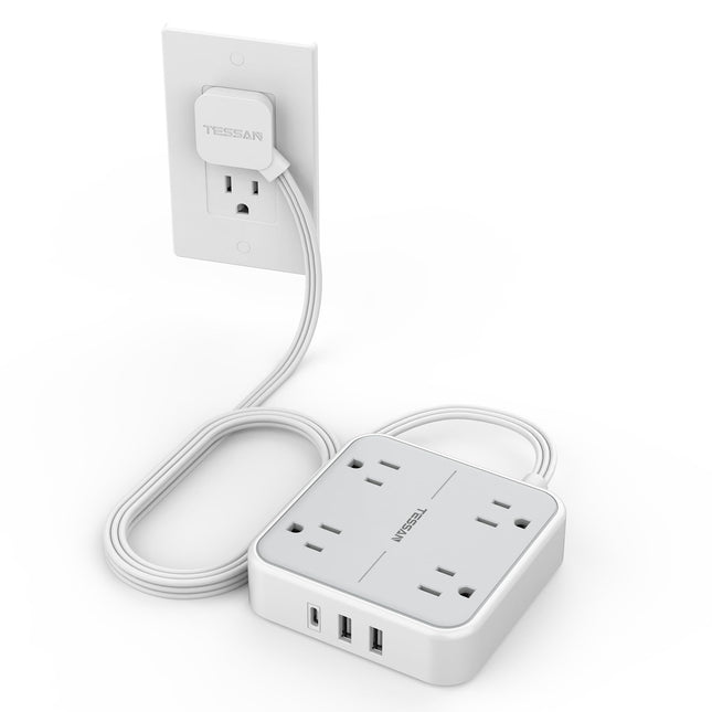 Surge Protector Flat Extension Cord 5Ft, TESSAN Flat Plug Power Strip with 4 Out