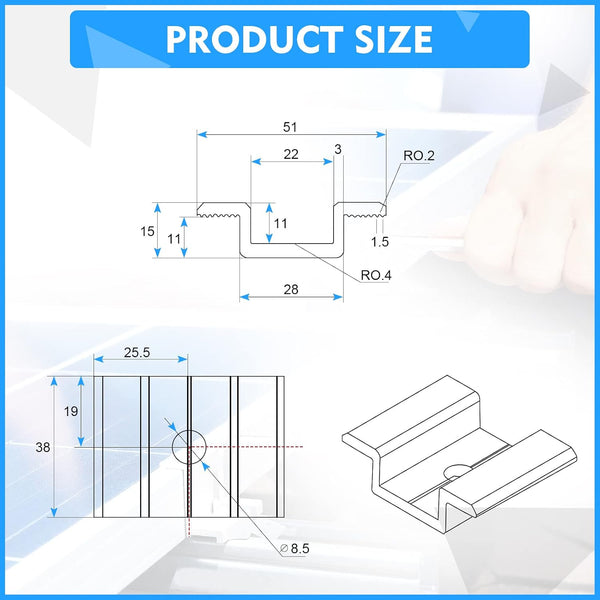 12 Pack Solar Panel Mid Clamps 1.06 Inch Solar Panel Bracket Aluminium Mounting Accessories Aluminum Solar Mid Clamp for Solar Panel Mounting