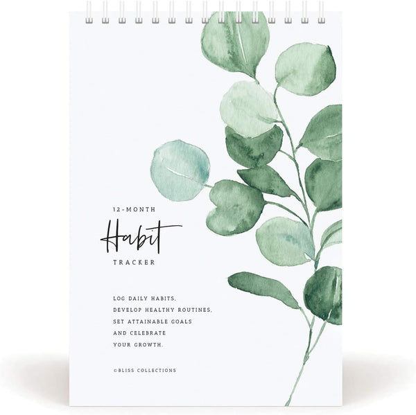 Bliss Collections Habit Tracker Calendar Notepad, Greenery Floral, Gold Spiral Binding, Inspirational and Motivational Monthly Journal to Track